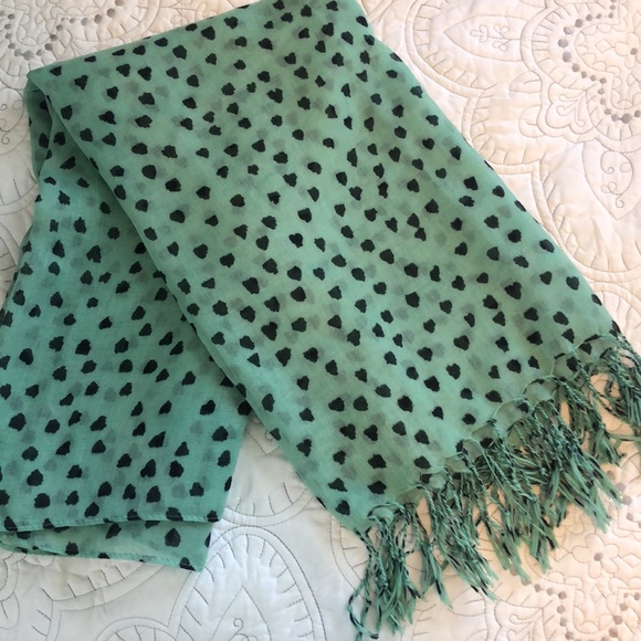 Nordstrom BP Black Teal Spotted Infinity Scarf With Fringe - Picture 3 of 7